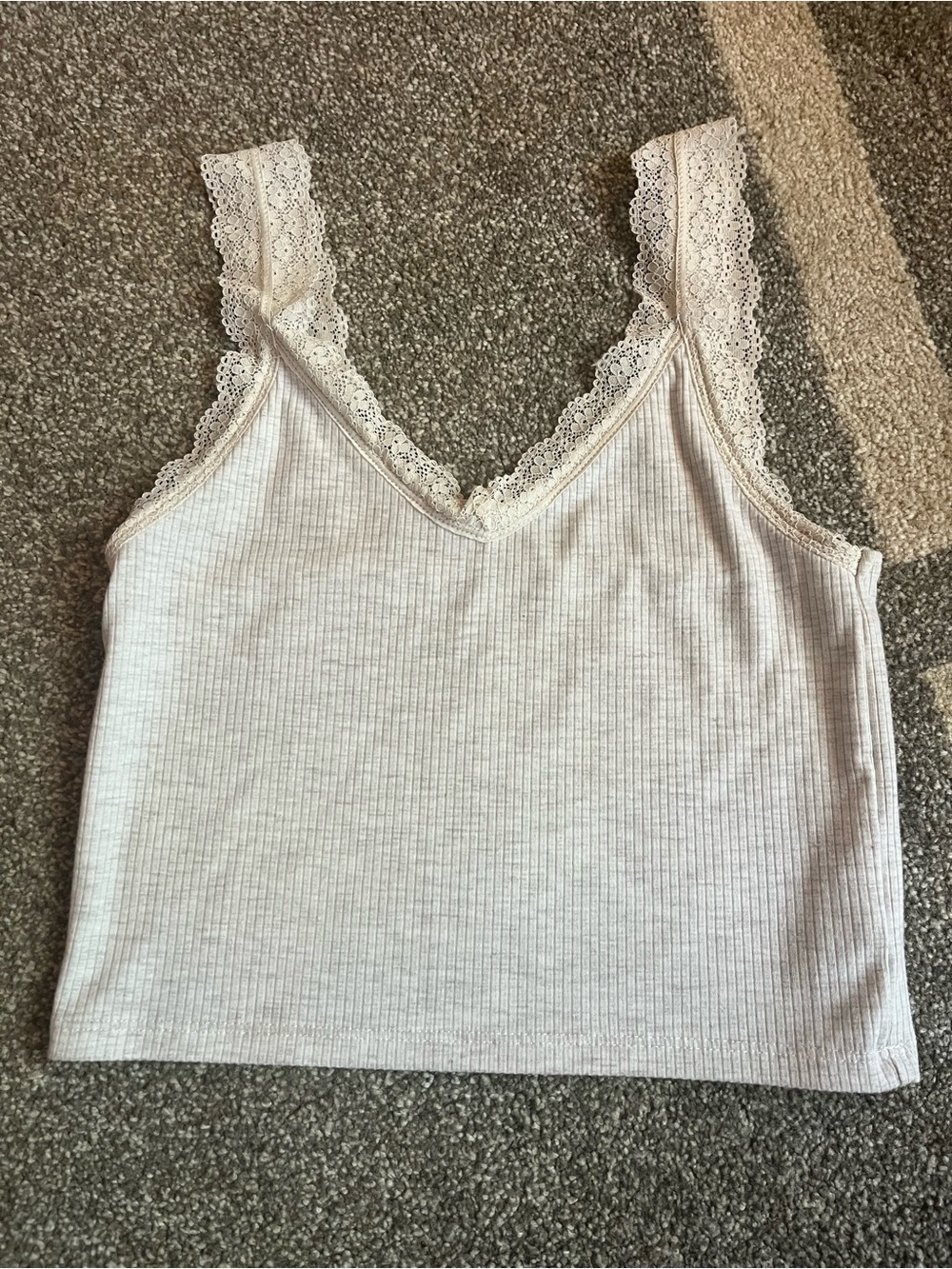American Eagle Outfitters Ribbed Lace-Trim Camisole in Light Beige